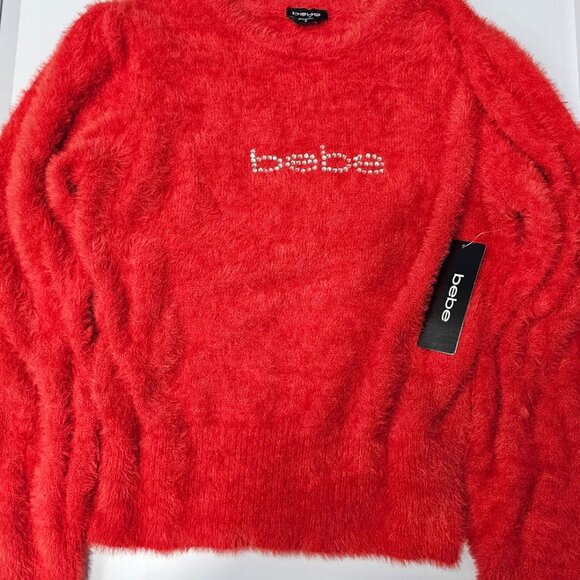 Bebe Embellished Logo Fuzzy Sweater - Picture 5 of 8
